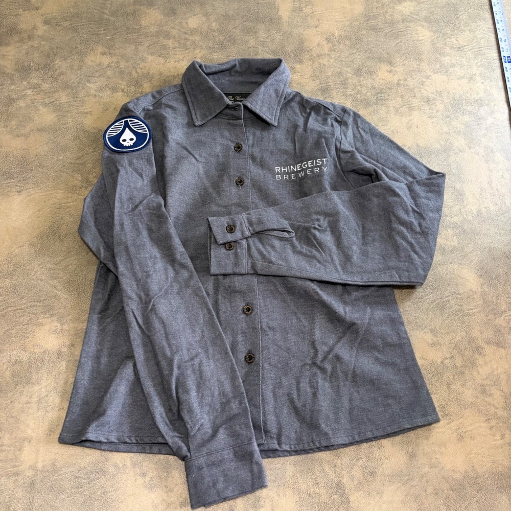 Vermont Flannel Co‎ Shirt Womens Small Gray Rhinegeist Brewery Patch Button Up
